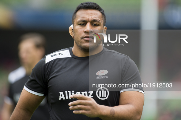 Mako Vunipola of Saracens during the warm-up before the European Rugby Champions Cup Semi-Final match between Munster Rugby and Saracens at...