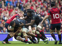 Mako Vunipola of Saracens tackled by John Ryan of Munster during the European Rugby Champions Cup Semi-Final match between Munster Rugby and...