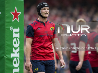 Tyler Bleyendaal of Munster during the European Rugby Champions Cup Semi-Final match between Munster Rugby and Saracens at Aviva Stadium in...