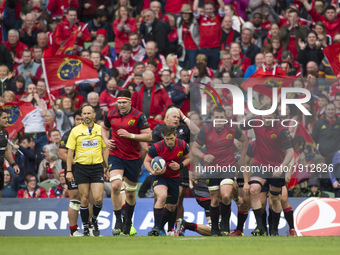 Munster rugby players following CJ Stander's try during the European Rugby Champions Cup Semi-Final match between Munster Rugby and Saracens...