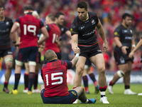 Sean Maitland of Saracens and Simon Zebo of Munster after the European Rugby Champions Cup Semi-Final match between Munster Rugby and Sarace...