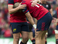 Rhys Marshall and Simon Zebo of Munster after the European Rugby Champions Cup Semi-Final match between Munster Rugby and Saracens at Aviva...
