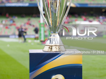 European Rugby Champions Cup trophy pictured before the European Rugby Champions Cup Semi-Final match between Munster Rugby and Saracens at...