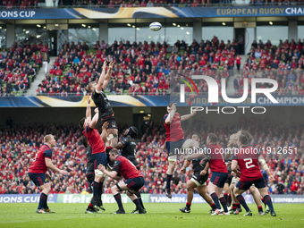 Players in action during the European Rugby Champions Cup Semi-Final match between Munster Rugby and Saracens at Aviva Stadium in Dublin, Ir...