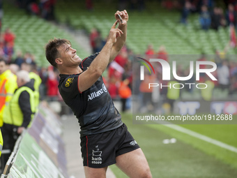 Schalk Brits of Saracens takes a selfie after the European Rugby Champions Cup Semi-Final match between Munster Rugby and Saracens at Aviva...