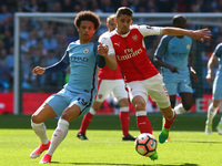 Manchester City's Leroy Sane against Arsenal's Gabriel Paulista
during The Emirates FA Cup - Semi-Final match between Arsenal and Manchester...