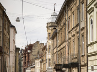Lesi Ukrainki street in Lviv on April 21, 2017.  Lviv is the largest city in western Ukraine and the seventh largest city in the country ove...