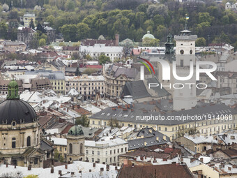 View from High Castle in Lviv on April 21, 2017.  Lviv is the largest city in western Ukraine and the seventh largest city in the country ov...