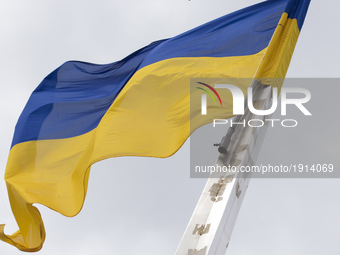 Ukrainian flag in Lviv on April 21, 2017.  Lviv is the largest city in western Ukraine and the seventh largest city in the country overall,...