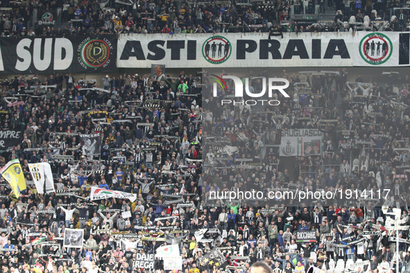 Juventus supporters during the Serie A football match n.33 JUVENTUS - GENOA on 23/04/2017 at the Juventus Stadium in Turin, Italy.
