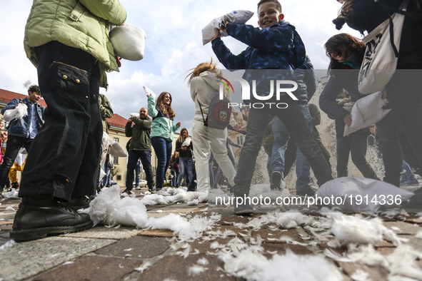 The third charity international pillow fight in Krakow, Poland on 23 April 2017. This year's goal is to collect funds and gifts for pets in...