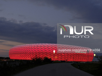 
Exterior view of The Allianz Arena is a football stadium located in the district of Fröttmaning, north of Munich, Germany on April 23, 201...
