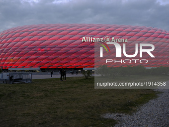 
Exterior view of The Allianz Arena is a football stadium located in the district of Fröttmaning, north of Munich, Germany on April 23, 201...