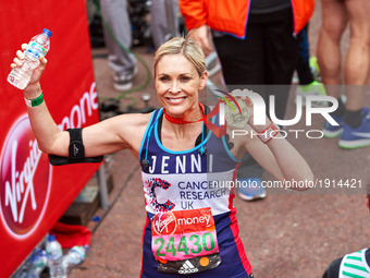 Jenni Falconer poses for a photo after completing the Virgin London Marathon on April 23, 2017 in London, England. (