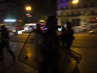 Police riot cleared out Place de la République minute afters clashes where held on April 23th, 2017. Clashes agains manifestants and police...