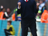 Arsenal manager Arsene Wenger  celebrates they win  during The Emirates FA Cup - Semi-Final match between Arsenal and Manchester City at Wem...
