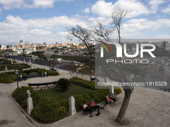 One of the views of the city of Lisbon (Portugal) is from the viewpoint of Sao Pedro de Alcantara. (