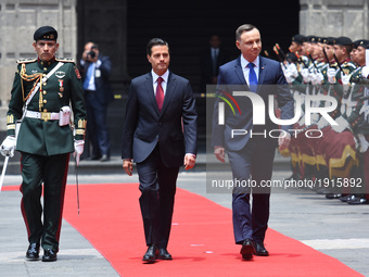 Polish President Andrzej Duda and Mexican President Enrique Pena Nieto are seen during welcoming ceremony at National Palace  (