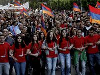 Armenians march to theTurkish embassy in central Athens, on Monday April 24, 2017. Hundreds of Armenians who live in Greece participated to...