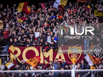 The supporters of Roma during the Italian Serie A football match Pescara vs Roma on April 24, 2017, in Pescara, Italy. (