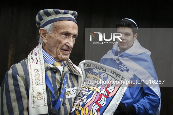 Edward Mosberg, a Holocaust survivor, during the 'March of the Living' at the former Nazi-German Auschwitz Birkenau concentration and exterm...
