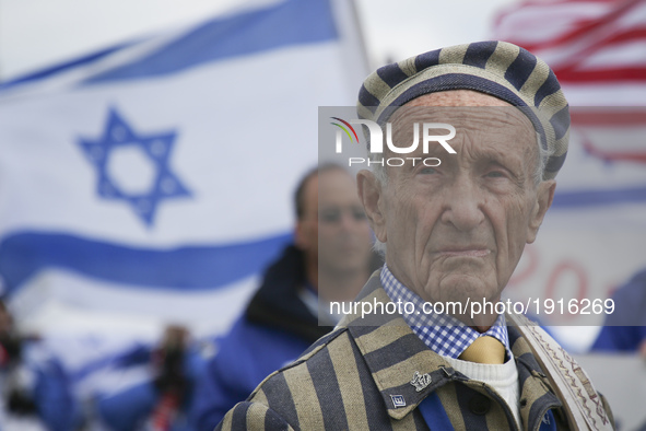 Edward Mosberg, a Holocaust survivor, during the 'March of the Living' at the former Nazi-German Auschwitz Birkenau concentration and exterm...