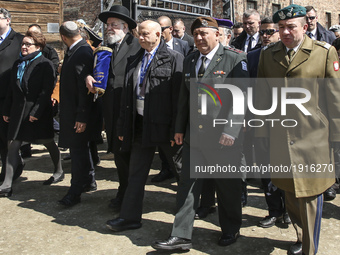 Polish and Jewish officials during the 'March of the Living' at the former Nazi-German Auschwitz Birkenau concentration and extermination ca...
