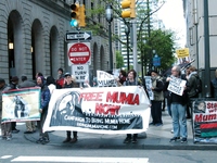 Supporters of Mumia Abu-Jamal rally outside the east entrance to the Criminal Justice Center in Philadelphia, PA on April 24, 2017. Mumia wa...