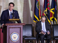 Ron Dermer, Israel's Ambassador to the U.S., speaks at the U.S. Holocaust Memorial Museum’s annual Days of Remembrance ceremony in the Rotun...