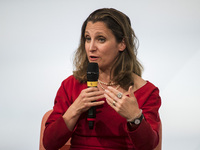 Canada's Minister for Foreign Affairs Chrystia Freeland is pictured during the Woman 20 Summit in Berlin, Germany on April 25, 2017. The eve...