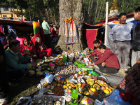 Nepalese Devotees from Tamang Community offering ritual puja at Matatritha temple in Kathmandu, Nepal on Wednesday, April 26, 2017. Mother's...