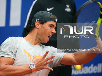 Rafa Nadal during the training at the Barcelona Open Banc Sabadell, on April 26, 2017. (