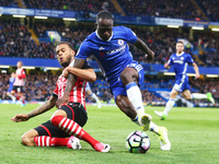 Southampton's Ryan Bertrand tackles Chelsea's Victor Moses 
during the Premier League match between Chelsea and Southampton at Stamford Brid...