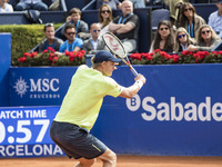 Kevin Anderson of South Africa against David Ferrer of Spain in his match during the Day2 of the Barcelona Open Banc Sabadell at the Real Cl...