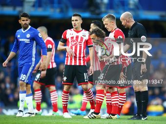 Southampton's James Ward-Prowse
during the Premier League match between Chelsea and Southampton at Stamford Bridge, London, England on 25 Ap...