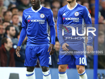 L-R Chelsea's N'Golo Kante and Chelsea's Eden Hazard
during the Premier League match between Chelsea and Southampton at Stamford Bridge, Lon...