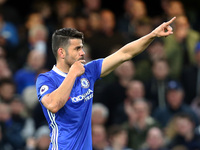 Chelsea's Diego Costa celebrates scoring his sides third goal  during the Premier League match between Chelsea and Southampton at Stamford B...