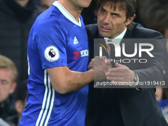 Chelsea's John Terry and Chelsea manager Antonio Conte  during the Premier League match between Chelsea and Southampton at Stamford Bridge,...
