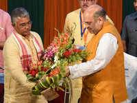 West Bengal BJP President Dilip Ghosh wel come to Bharatiya Janta Party (BJP) national president Amit Shah at the State BJP party worker mee...