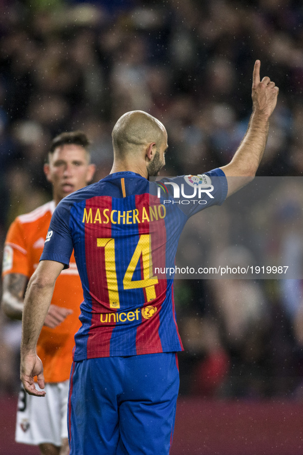 Javier Mascherano of FC Barcelona celebrating his first goal during the Spanish championship Liga football match between FC Barcelona vs CA...