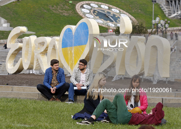 The Eurovision Song Contest 2017 logo is seen on Independence Square in Kiev, Ukraine, 26 April, 2017. The Eurovision Song Contest (ESC) 201...