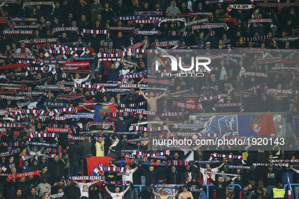Paris Saint Germain's fans cheer during the French Cup, semi final football match between Paris Saint-Germain and AS Monaco on April 26, 201...