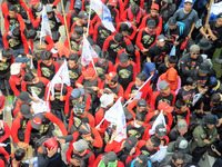 Workers  demonstrating against government employment regulation policies to mark May Day on the road. In Jakarta, on 1 May 2017. Internation...
