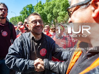 Co-founder of left wing party Unidos Podemos Workers, Juan Carlos Monedero takes part in a rally to mark May Day, International Workers' Day...