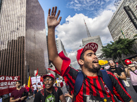 People take part in the Labour Day march held in downtown São Paulo, Brazil, on 01 May 2017. Labor Day or May Day is observed all over the w...
