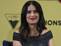 Salma Hayek is seen smiling during the press conference to promote the film 'Latin Lover' at St. Regis Hotel on May 03, 2017 in Mexico City,...