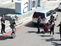 Conferences and a robot are seen at the ExCel exhibition Centre in London, on May 10, 2017. UK’s biggest accountancy event takes place in Lo...