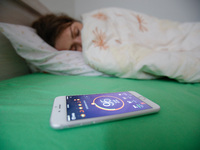 The Beddit app is seen on an iPhone on 10 May, 2017. The sleep tracking app has recenlty been bought by Apple presumably because of the acco...
