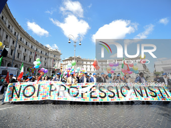 The opening banner of the march 'Noi Professionisti' is held on May 13, 2017 in Rome, Italy. Representatives including architects, engineers...