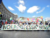 The opening banner of the march 'Noi Professionisti' is held on May 13, 2017 in Rome, Italy. Representatives including architects, engineers...